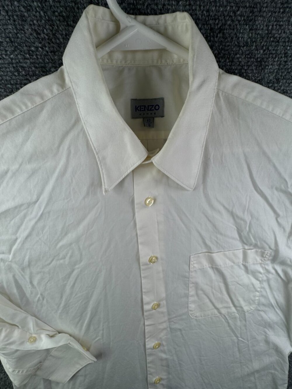 Kenzo Homme White Long Sleeve Button Up Shirt Men Size 16 Adult Point Collar